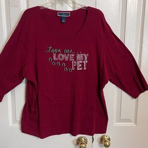 Karen Scott 3/4 Sleeve "Love Me...Love My Pet" Top - 100% Cotton - Size 3X